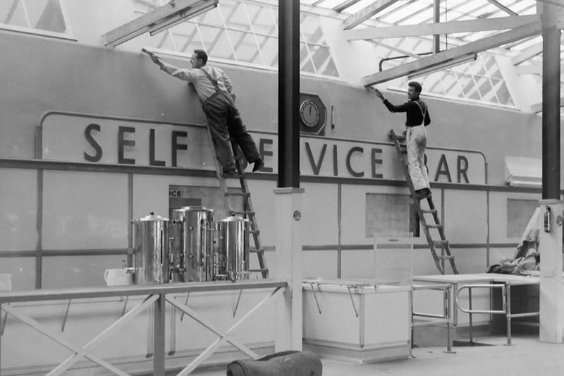 Finishing touches to the self service snack bar at Crimdon Pavilion in 1954.  Photo: Hartlepool Museum Service.