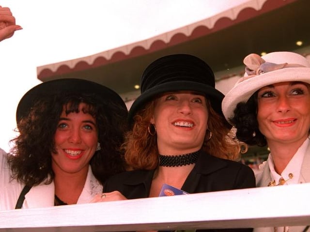 Ladies enjoying St Leger Day in 1996. Emily Baker, Debbie Hudson and Janet Bradley.