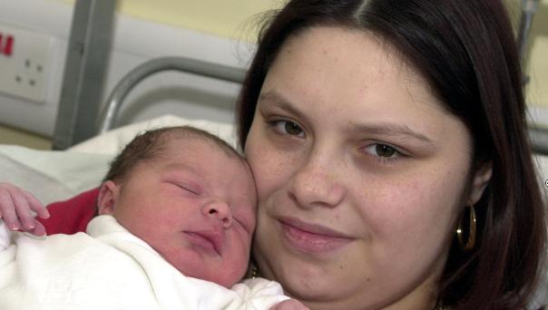 Leanne Marley with her newborn son Lewis. Born on New Years Day 2002.
