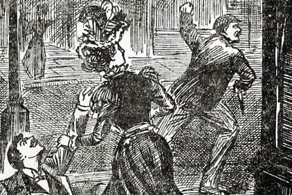 A newspaper drawing from the time depicting the murder.