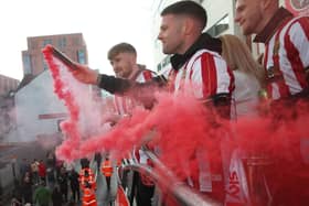 Tommy Doyle (far left) during Sheffield United's promotion parade: Paul Thomas /Sportimage