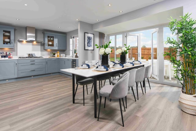 The spacious open plan kitchen diner in the four-bedroom Holden house.