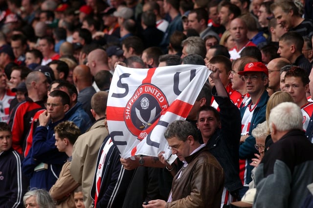 United fans get behind their team in the Division One play-off semi-final first leg against Nottingham Forest at the City Ground in May 2003.