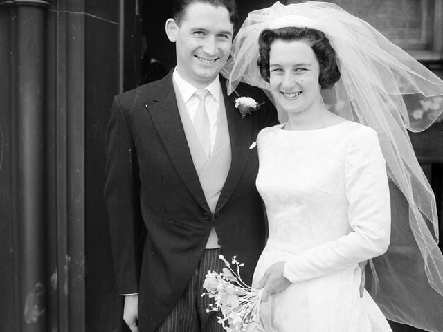 Mary MacArthur and David Gardner after being married in Davidson Church in July 1965.