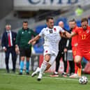 Rey Manaj of Albania and Rhys Norrington-Davies of Wales battle for the ball (Justin Setterfield/Getty Images)
