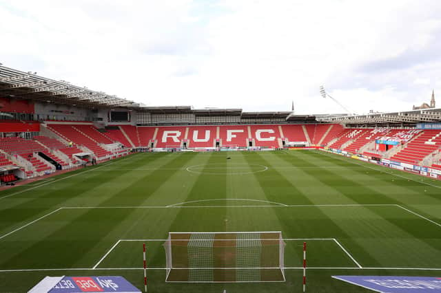 ROTHERHAM, ENGLAND - APRIL 15: General view inside the stadium prior to the Sky Bet Championship match between Rotherham United and Coventry City at AESSEAL New York Stadium on April 15, 2021 in Rotherham, England. (Photo by George Wood/Getty Images)