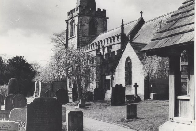 A view in 1982 of St. Michael's Church, Hathersage where the legendary Little John lies buried