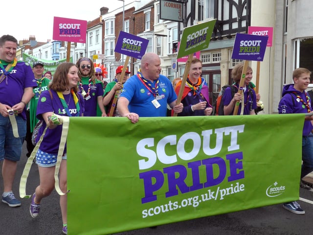 The Portsmouth Pride March makes it's way to Southsea Common, past Hampshire Terrace 2016. Picture: Mick Young 160762-08