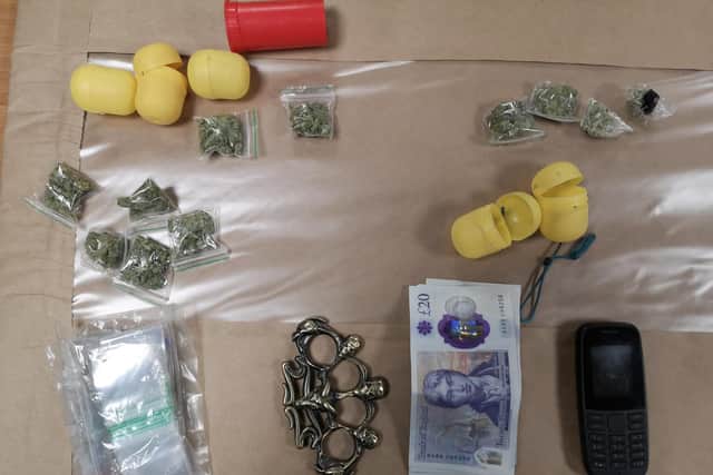 A man was found with drugs and a knuckleduster when stopped by South Yorkshire police officers