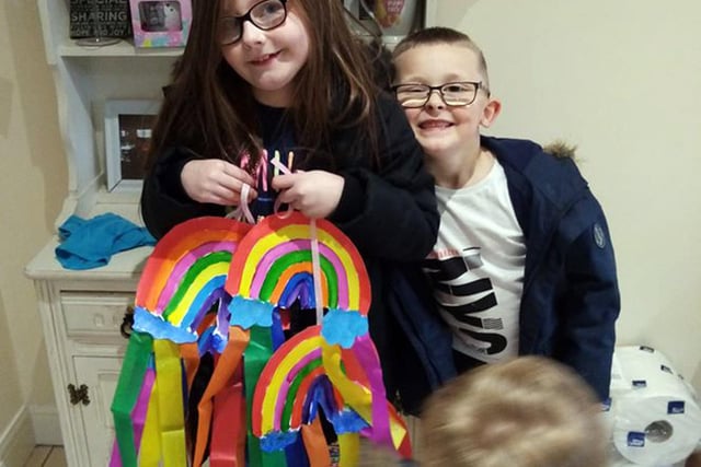 Mansfield Rainbow pictures. 
Faith and Layton Beastall made rainbows for 4 of the elderly on our street from Underwood. Picture sent in by Emma Jones-callard