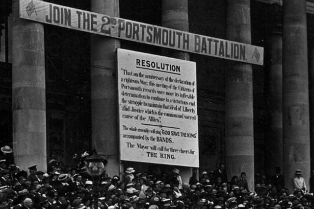 Recruitment banner for the 2nd Portsmouth Battalion Town Hall Square