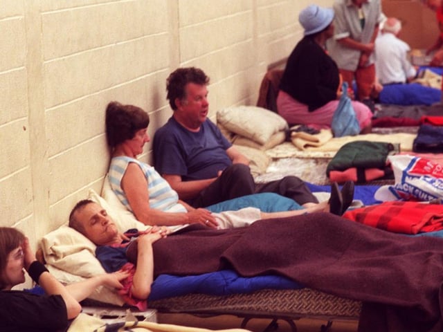 Burngreave bomb evacuees in Earl Marshall Sports Hall in 1996