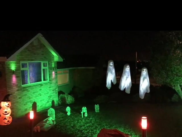 Lawns Road, Annesley Woodhouse, Kirkby.
This one has to be seen to be believed!
This year's set up will use a total of five projectors, two smoke machines, 18 hay bales and around 200m of cables.