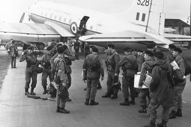 British Army soldiers arriving home at Turnhouse Airport after a tour of Northern Ireland in March 1966