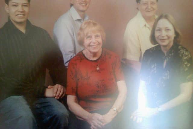 Kathleen with her family. Left to right:sons Michael and Stephen, mother Mary, Kathleen and sister Christine.