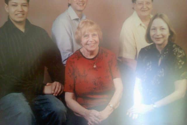 Kathleen with her family. Left to right:sons  Michael and Stephen, mother Mary, Kathleen and sister Christine.
