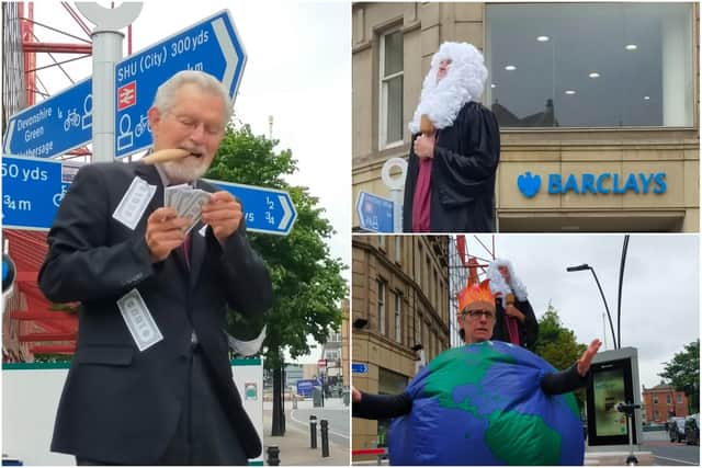 Protest group Extinction Rebellion held a mock trial of Barclays in Sheffield city centre for 'environmental crimes'.