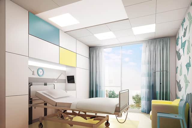 Artistic impression of a single patient bedroom on the new Cancer and Leukaemia ward.