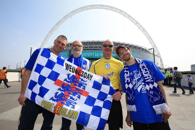Sheffield Wednesday fans show their support before the Championship Play-Off Final at Wembley Stadium, Nigel French/PA Wire.