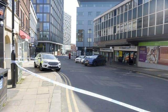 A police cordon in place at the junction of Union Street and Charles Street on Tuesday. Copyright: JPIMedia