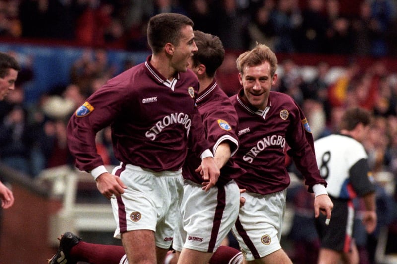 The defender, pictured after scoring the opener against Ayr, played for both Hearts and Rangers. He is now the owner of Box Soccer San Diego.