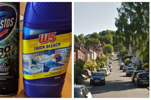 Emergency services were called to Chantrey Road in Woodseats, Sheffield, after these household cleaning products were mixed
