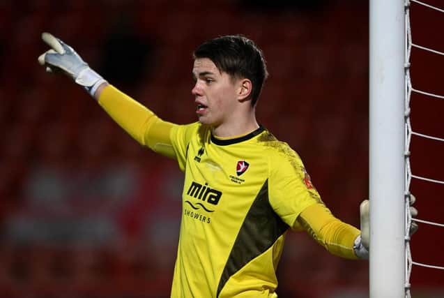 West Brom goalkeeper Josh Griffiths while on loan at Cheltenham Town.