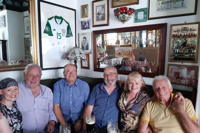 Melissa Grayson; Dave Grayson; Dave Owen; Dennis Simmonds; Nikki Grayson and her dad Colin Grayson enjoying freedom day in The Grapes