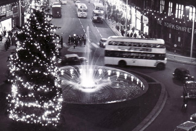 The Christmas tree and lights on Fargate, Sheffield, in 1967