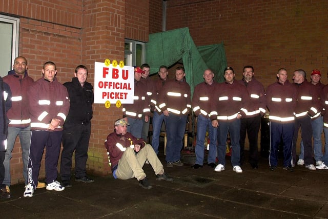 Firefighters at Edlington Fire Station commence the FBU's first 48 hour strike in 2002