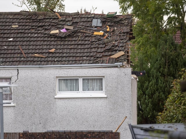 Damage caused by the blast to a property off Kincaidston Drive, Ayr, Scotland.