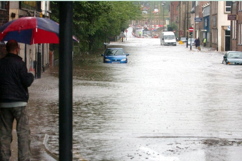 The flooded Nursery Street in Sheffield city centre on June 26, 2007