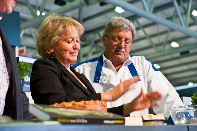 Roger Topping, managing director of the Doncaster-based Topping Pie Company (right), watched as Doncaster Central MP and Minister  for Yorkshire and the Humber, Rosie Winterton, tried her hand at crimping one of his multi-award winning pies in 2009