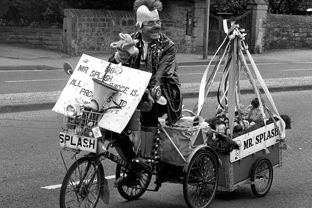 Mr Splash pictured on May 7th 1984 at a  Miners May Day March in Mansfield.