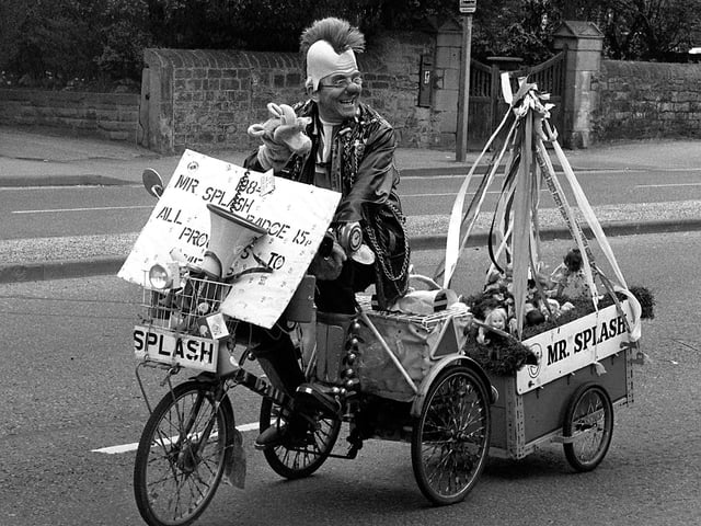 Mr Splash pictured on May 7th 1984 at a  Miners May Day March in Mansfield.