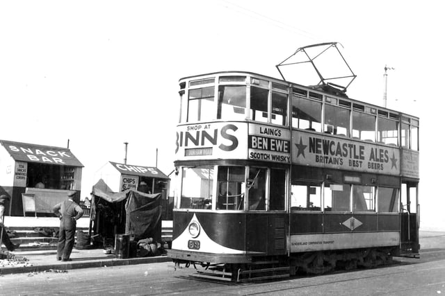 The tram terminus at Seaburn is in this 1951 photo, and how about a bag of chips and a cuppa from the snack bar while you wait.