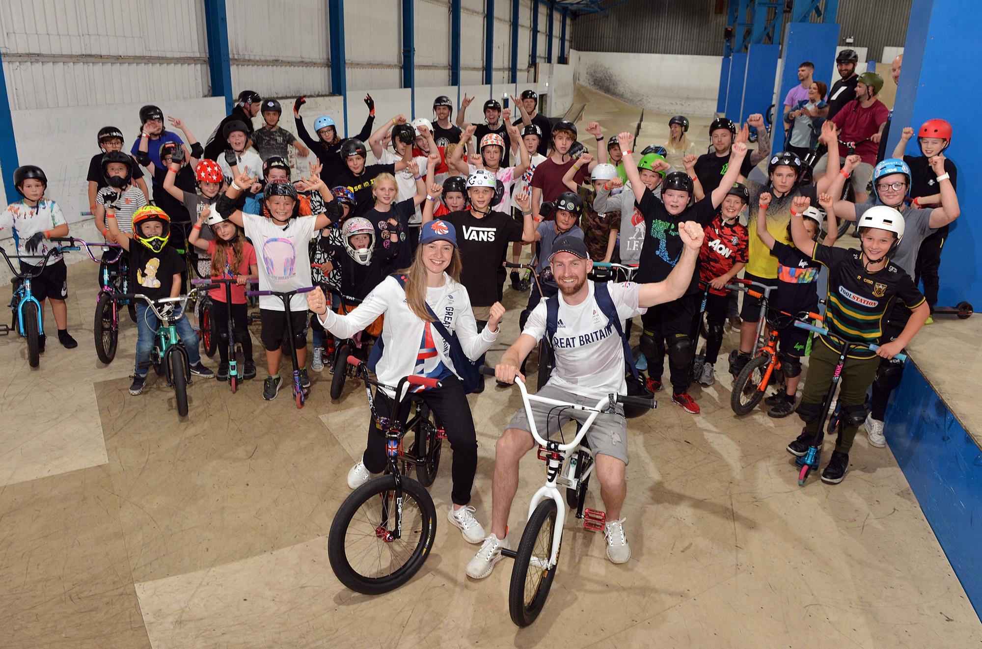 Asylum Skatepark Olympic medal celebrations with Charlotte Worthington and Declan Brooks.