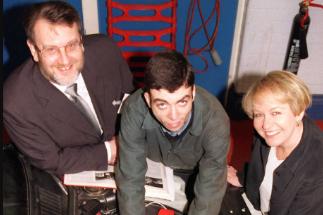 MP's Rosie Winterton and Kevin Hughes visit the trust in 1999. Photographed with student Keith Cryle aged 25 at the time.