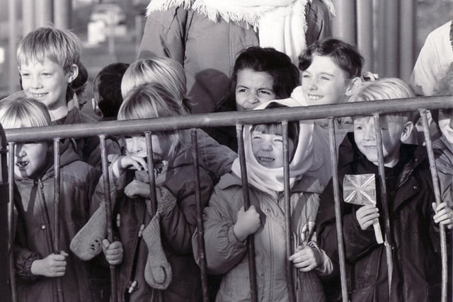 School children await the arrival of Princess Diana to Doncaster in 1989. 