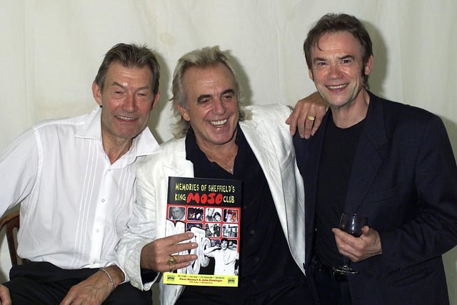 Peter was in a great mood as he met up with muscians he promoted at the Mojo club in Sheffield back in the 60's. Here he shares a joke backstage with dave Berry and Frank White in 2003