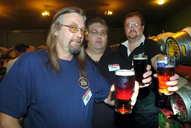 Pictured left to right, Myk Eccles, Richard Ryan and Tim Stillman at the Steel City Beer Festival at St Phillips Social Club, Sheffield, September 30, 2004
