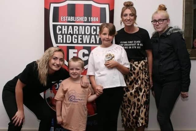 Maddy Cusack visiting Charnock Ridgeway and Girls presentation evening with teammate Jade Pennock in 2019 (Photo: The Maddy Cusack Foundation)