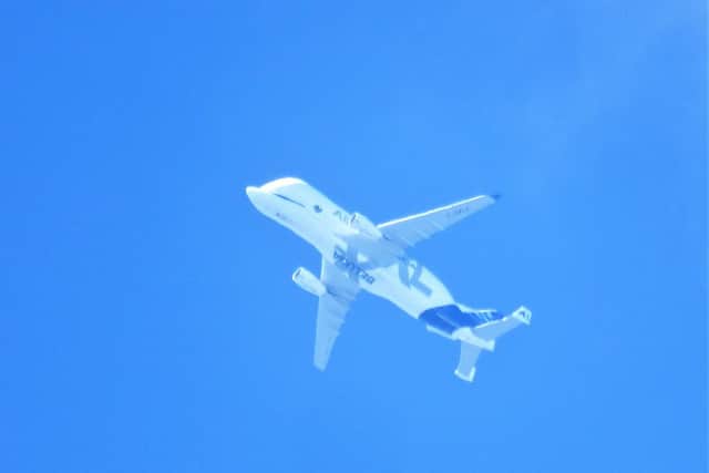 This giant Airbus BelugaXL aircraft was photographed by Tom Griffin flying over the Longley Park area of Sheffield