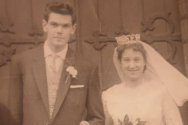 Alan and June King on their wedding day in 1959. They met as teenagers and spent the rest of their lives together before dying within 21 hours of each other. They shared a coffin, lying side by side and holding hands, at their funeral in Sheffield