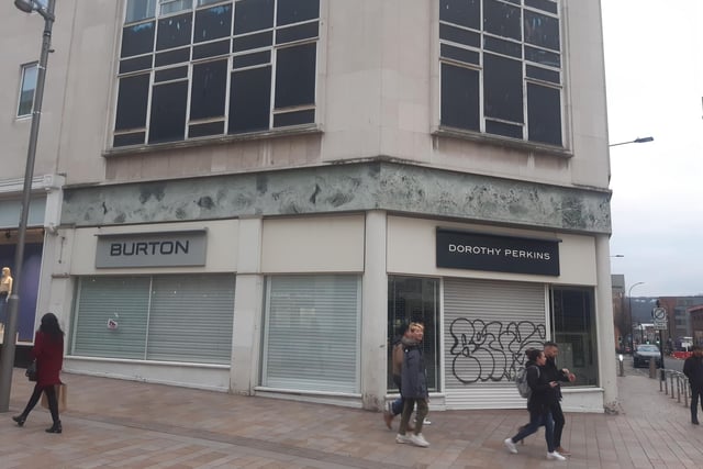 The former Burton and Dorothy Perkins clothing store on The Moor in Sheffield city centre is another of the shopping units which have been empty for many months