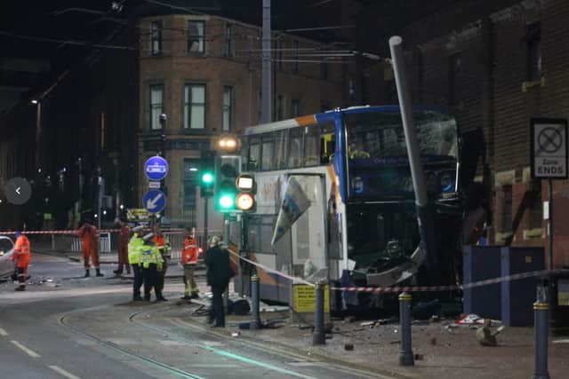 A double decker bus and a car were involved in a collision at the junction of West Street and Glossop Road in Sheffield city centre last night (Photo: Gina Kalsi)