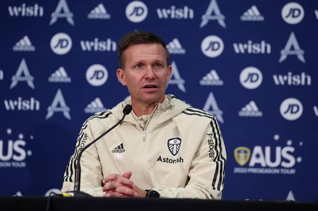 Jesse Marsch fields questions at Perth's Optus Stadium at full-time (Photo by Will Russell/Getty Images)