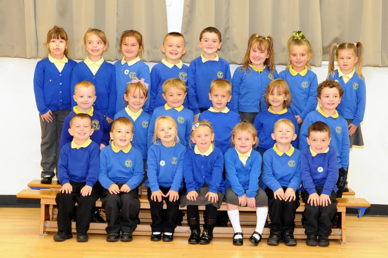 Mrs Campbell's reception class at Lord Blyton Primary School in 2014.