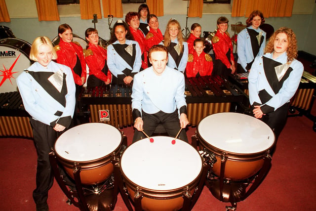 Pictured at Croft House, Garden Street in 1997 where  the Concord Drum and Bugle Corps are seen with new equipment bought through a £12,000 grant from the Foundation for Sports and Arts