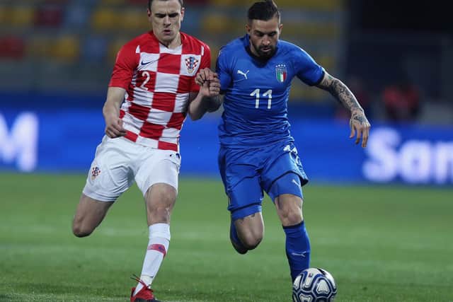 Vittorio Perugini of Italy U21 competes for the ball with Sheffield United new boy Filip Uremovic of Croatia (Paolo Bruno/Getty Images)